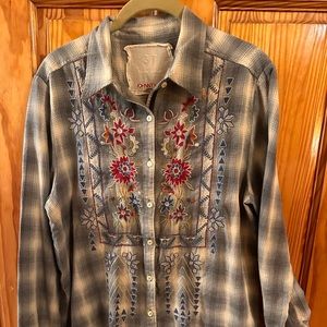 Johnny Was 3J Workshop Grey Green Floral Embroidered Tunic M